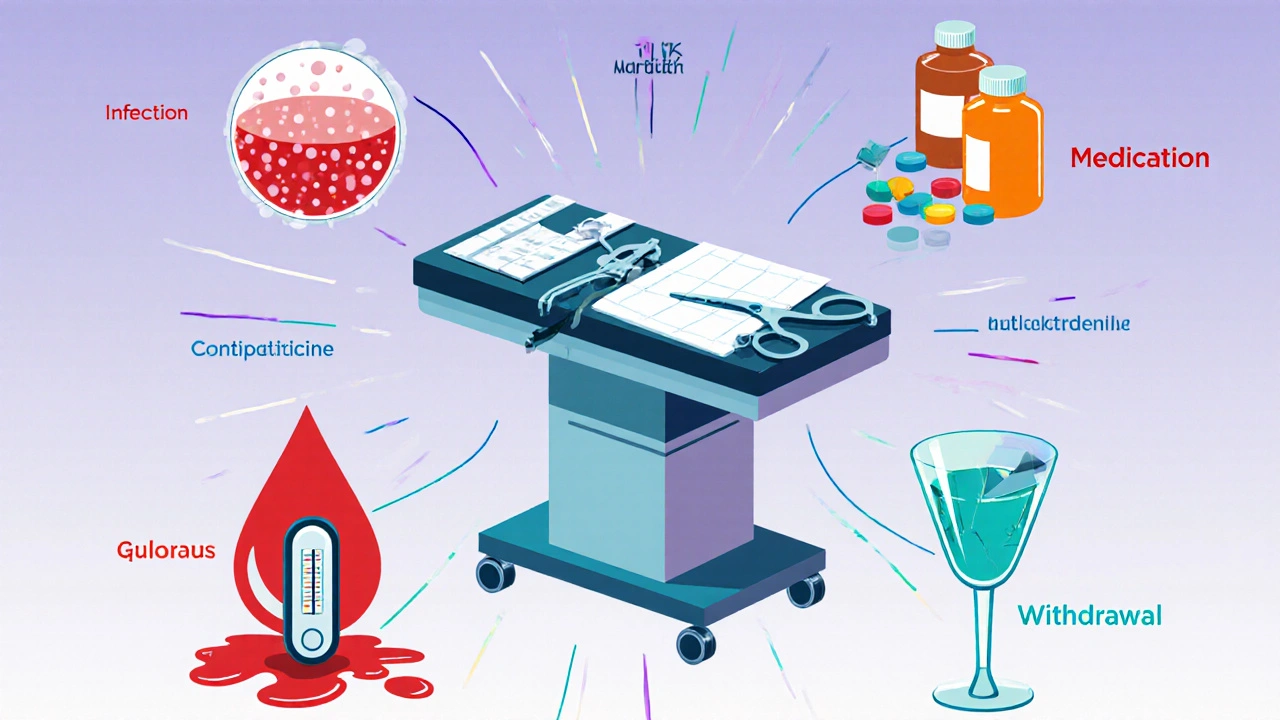 Vizualizace spouštěčů deliria: operace, infekce, léky, metabolické poruchy.