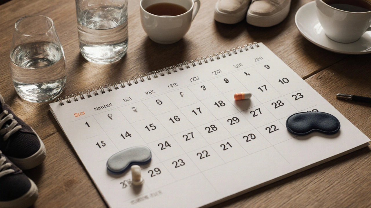 Kalendář s každým dnem abstinence znázorněným symboly zdravého životního stylu.