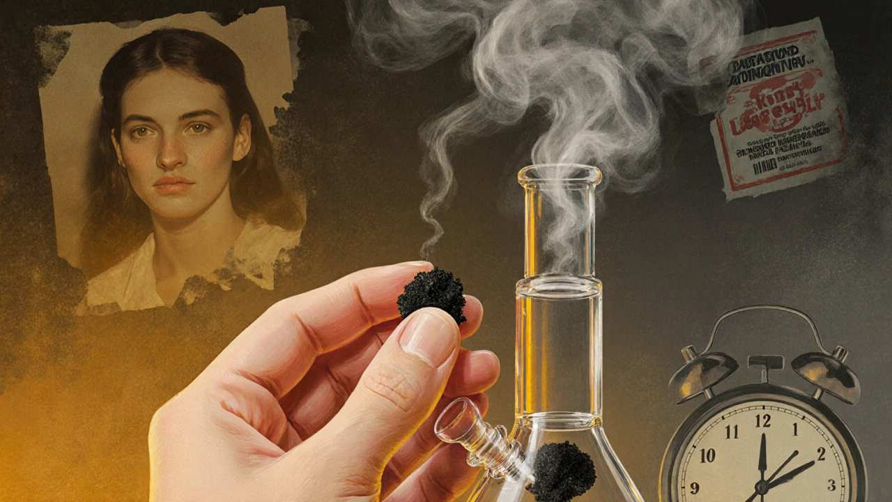 Ruka držící hašiš s kouřem a vnořenými vzpomínkami