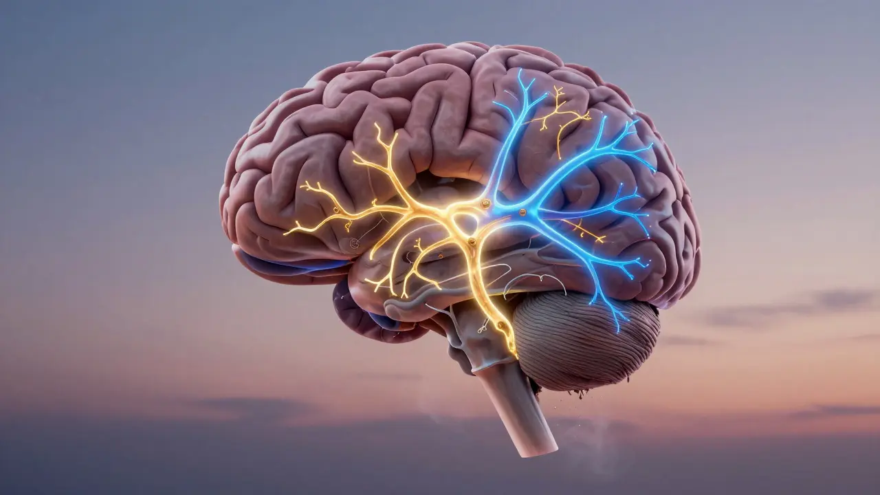 Vnitřní zobrazení mozku s obnovujícími se nervovými spojeními po přestání pít.