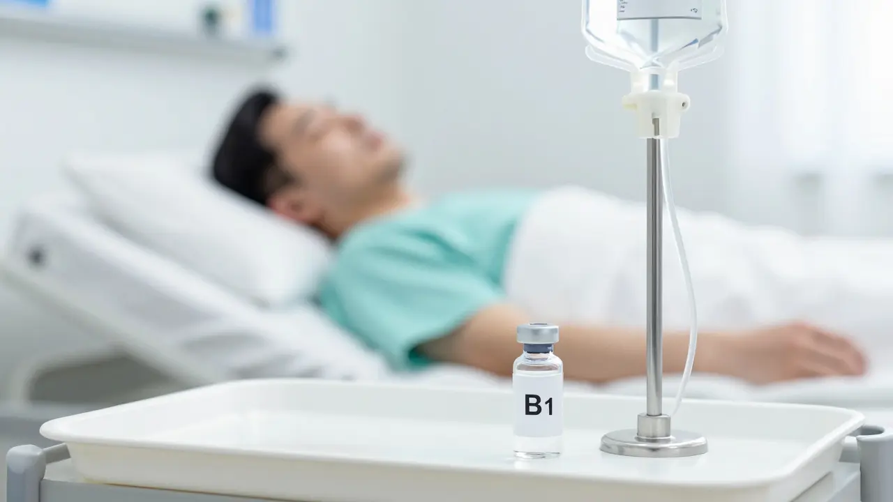 Lékařský kapič a vitamíny v čistém nemocničním prostředí symbolizující bezpečnou detoxikaci.